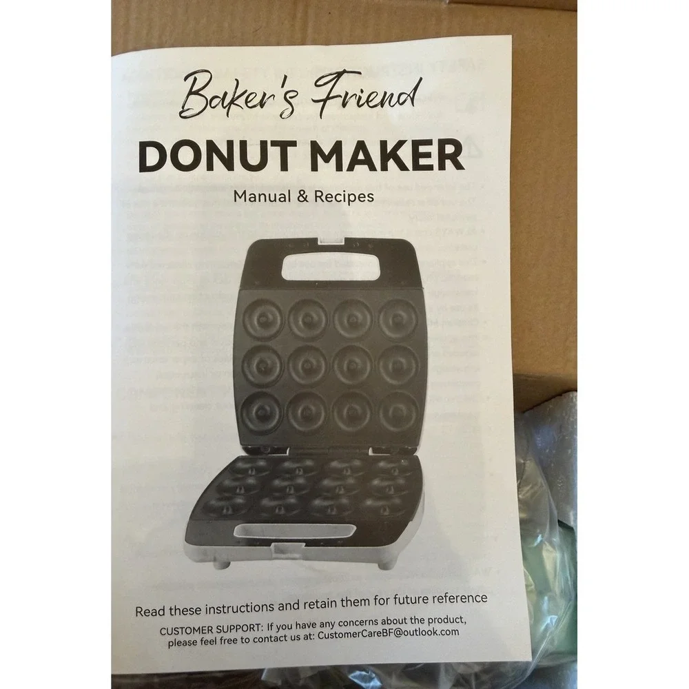 Bakers Friend Donut Maker BF-DM01 Mint Green 12 Count Non-Stick 1200W NEW